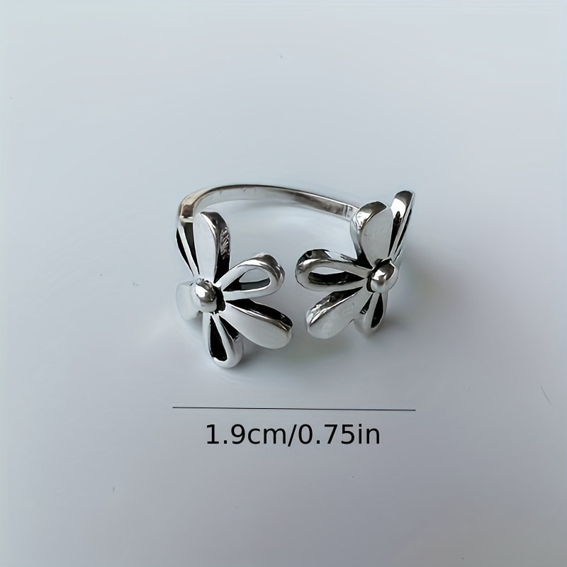 Vintage Flower Cuff Ring Open Adjustable Alloy Ring Daily Wear